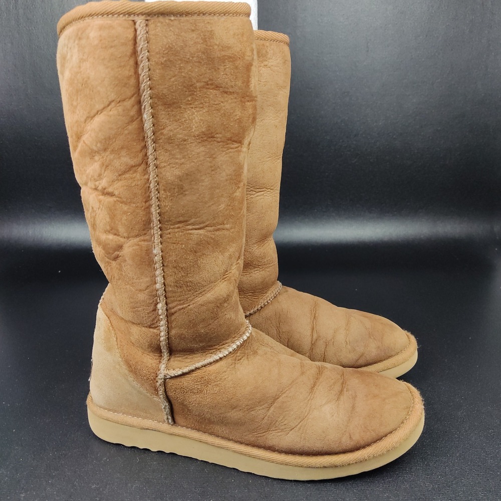 UGG Boots Women 7 Chestnut Classic Tall 5815 Sheepskin Suede Winter Shoes